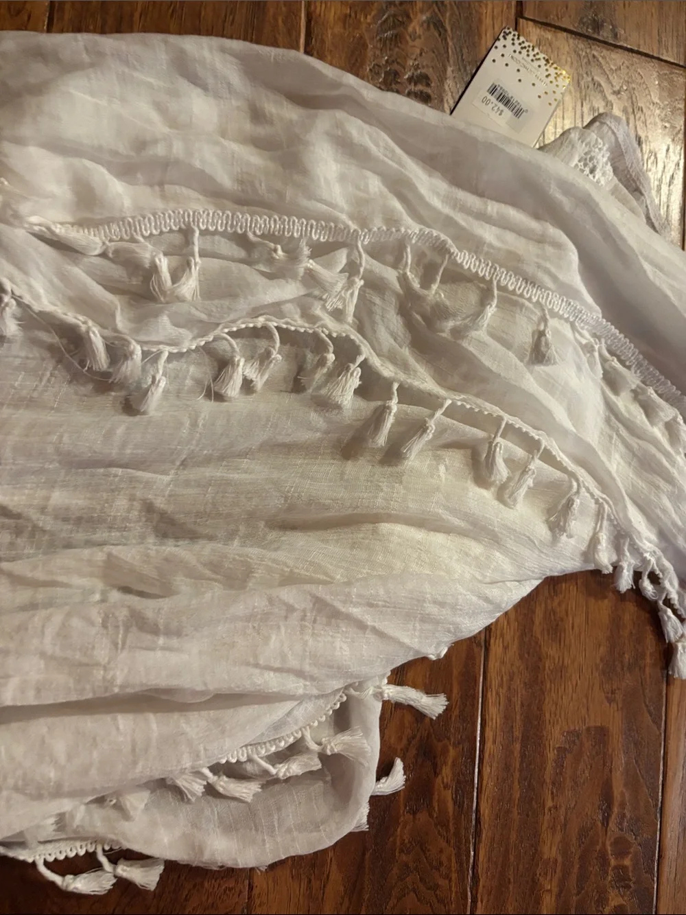 Women's White Embroidered Tassel Maxi Dress